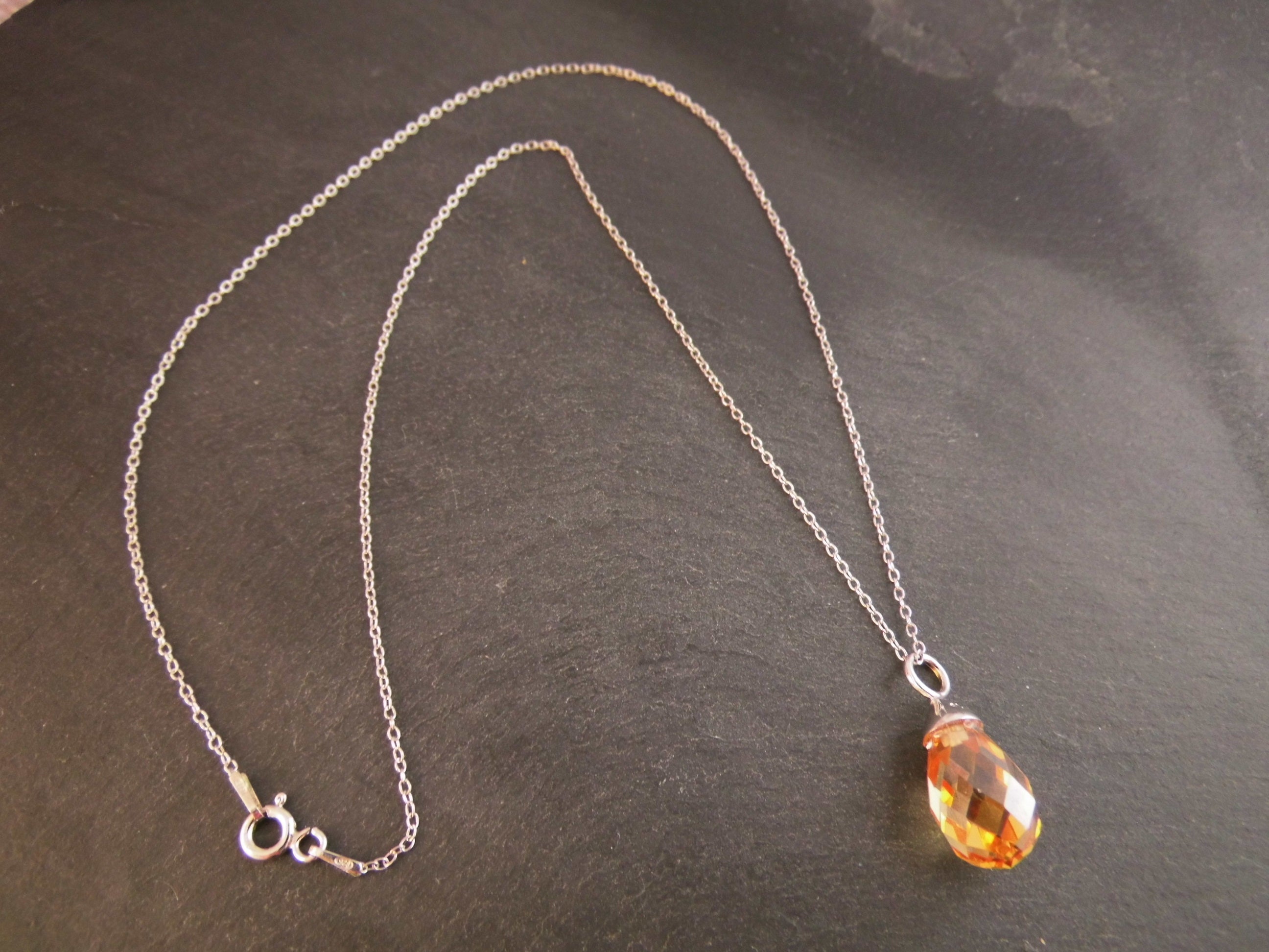 925er Echt Silber Kette mit großen Zirkonia Anhänger